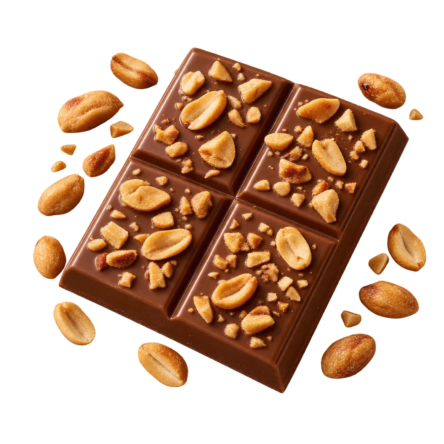 Barra de chocolate ao leite com castanhas e amendoim