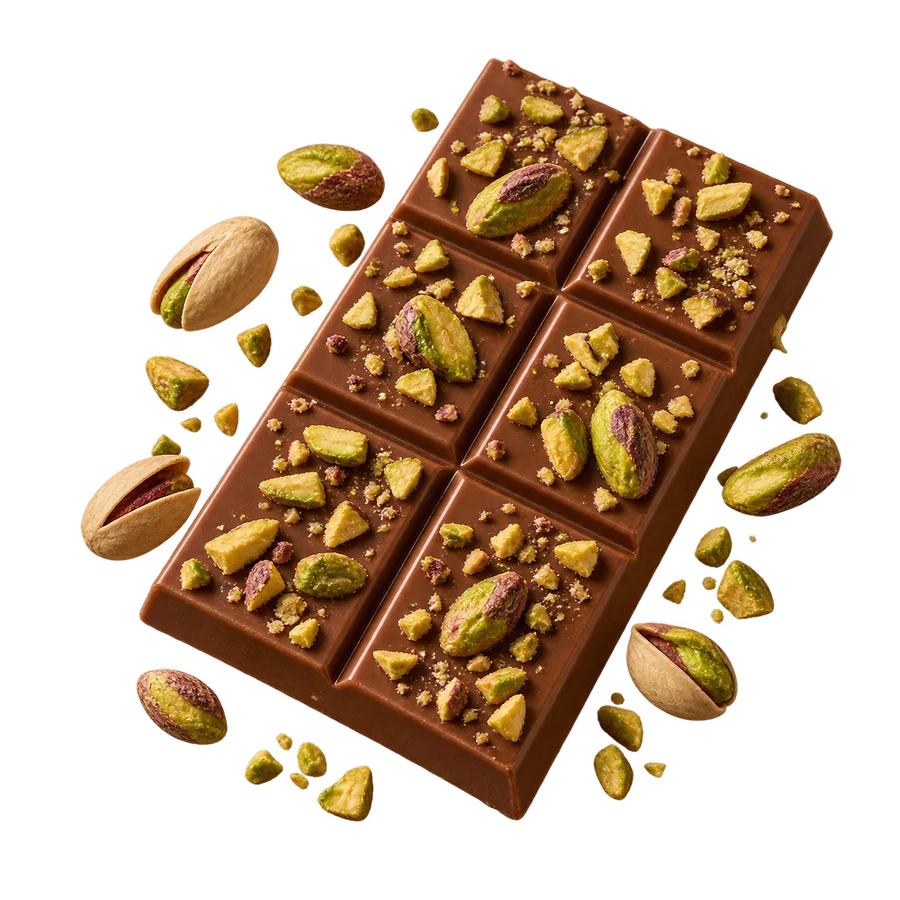 Barra de chocolate dark milk com pistache